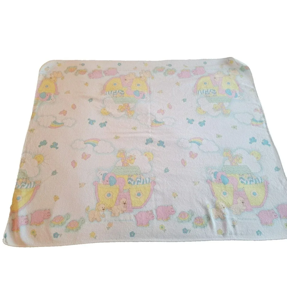 Vintage Noah's Ark‎ Baby Receiving Blanket Pastel Colors Vintage Kendall Co.